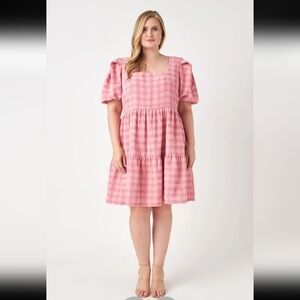 English Factory Pink Gingham Puff Sleeve Dress
